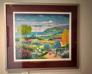 Lithograph "L'allee Du Jardin a Cannes 1998" by French artist Jean-Claude Picot.