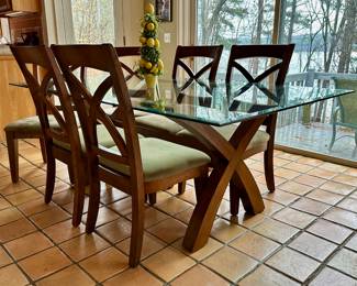 Bassett Furniture glass top dining table and six chairs.