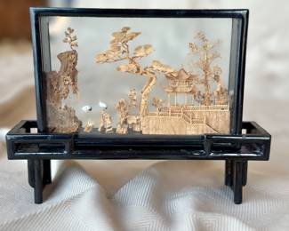 Hand carved Asian cork 3D diorama.