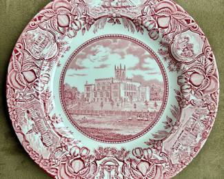 Wedgwood Georgia historical pink transferware plate showing the Old Capitol in Milledgeville.