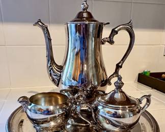 International Silver tea set with serving tray.