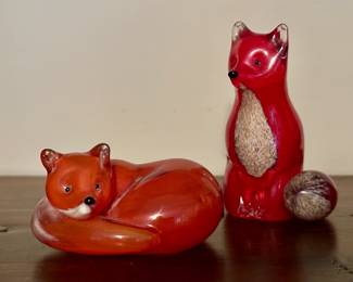 Langham Glass hand-made crystal foxes.