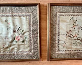 Pair of Chinese silk embroidery panels.