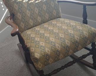 Vintage green fabric wood rocker