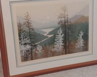 Matt/frame signed Mountain scene with trees 139 of 304