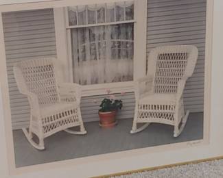 Matt/frame front porch with two wicker rockers