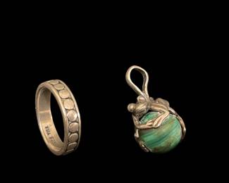 Sterling ring & sterling/malachite pendant 