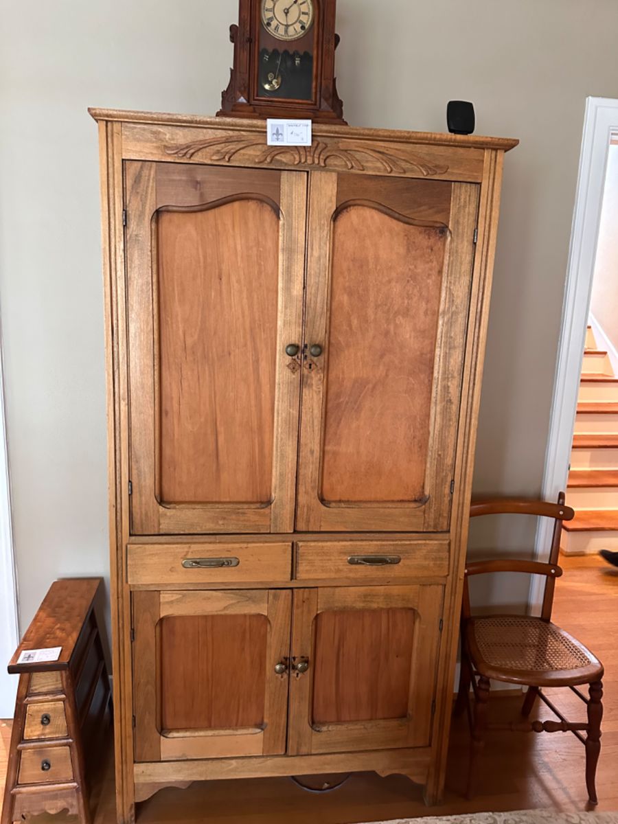 $420 Antique pine 4 door, 2 drawer armoire. 38.5"w x 17"d x 73"h