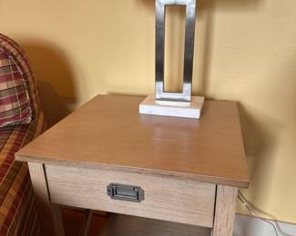 $60 One drawer with shelf light wood side table. 19"w x 19"d x 24.5"h