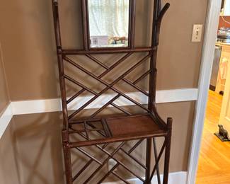 $400. Vintage bamboo hall stand with mirror. 24"w x 13"d x 73"h.