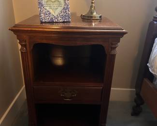 $40. Antique side table with 2 shelves and one drawer.