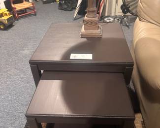 $80. Wood nesting tables. Large 19"sq, small 16" sq.
