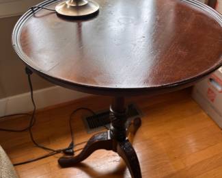 $180 Antique handmade and signed mahogany side table by Geo S Hunt. 22" dia x 27"h