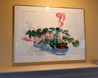Original oil on paper "Cyclamen #2" by Shirley Gettelson.