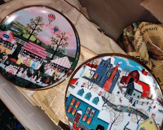 There are at least 100 collectors plates-representing land and cityscapes, Ships, Pets.  All in excellent condition.