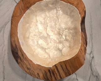 Large Teak Root Bowl with Capiz Shell Inlay