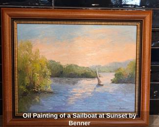 Oil Painting of a Sailboat at Sunset by Benner fourth image