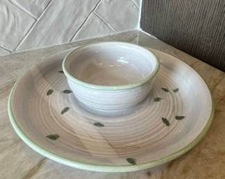 Handmade Studio Art Pottery Chip and Dip Set