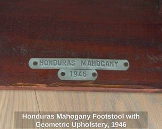 Honduras Mahogany Footstool with Geometric Upholstery, 1946