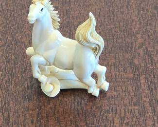 Carved Chinese Ivory Horse Figurine on Cloud Base