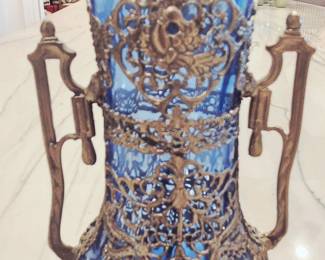 Art Nouveau Cobalt Blue Glass Vase with Gilt Bronze Mounts