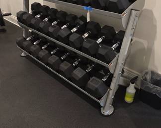 BodySolid  lb Rubber Hex Dumbbell Set with Tier Rack