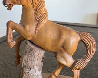 Vintage Hand Carved Wooden Horse Sculpture, Possibly Monkey Pod Wood