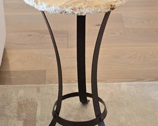 Chiseled Cream Travertine Side Table with Black Iron Base