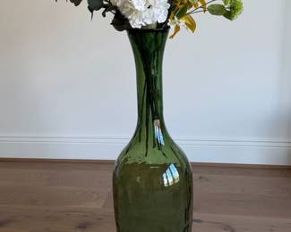Large Green Blown Glass Bottle Vase
