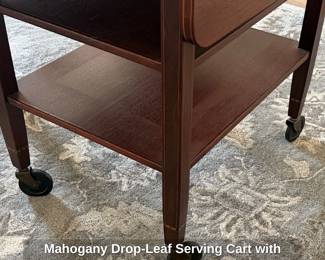 Mahogany DropLeaf Serving Cart with Drawer