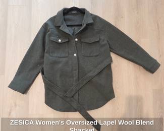 ZESICA Womens Oversized Lapel Wool Blend Shacket