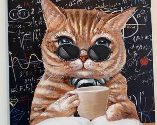 Whimsical Cat with Sunglasses and Coffee Canvas Print