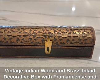 Vintage Indian Wood and Brass Inlaid Decorative Box with Frankincense and Myrrh Royal Treasures Collection