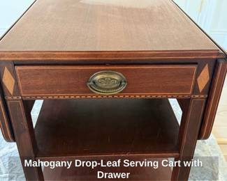 Mahogany DropLeaf Serving Cart with Drawer 
