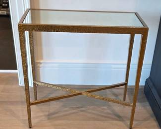 Hammered Gold Finish Console Table with Glass Top