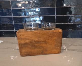 Rustic Wooden Tealight Holder with Glass Inserts