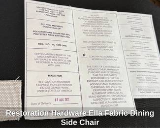 Restoration Hardware Ella Fabric Dining Side Chair B 