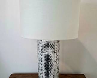 Cylindrical Ceramic Table Lamp with Abstract Dash Pattern
