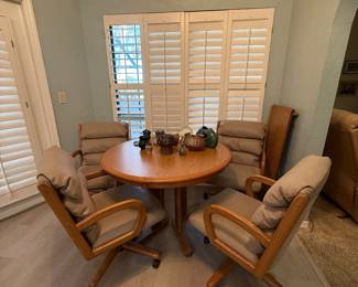 Vintage wood & leather breakfast table and chairs with leaf