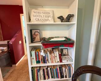 Shelf, books, sunglasses, vintage dog bookends