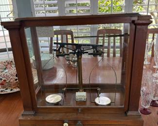 Antique apothecary or laboratory balance scale.