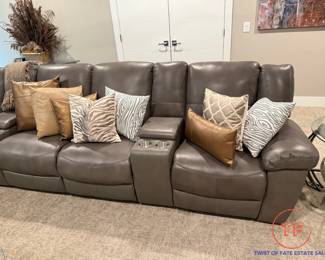 Powered Grey Leather Sectional