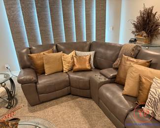 Powered Grey Leather Sectional