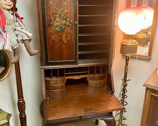 Anyique hand painted music secretary 29” wide, 14” deep, 78” tall