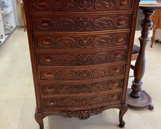 Walnut 7-drawer chest 26.5” wide, 16” deep, 40.5” tall