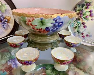 Limoges punchbowl with stand and cups 