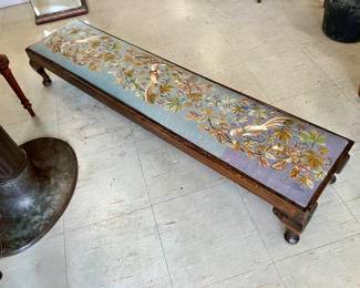 English needlepoint & crewel embroidery bird bench