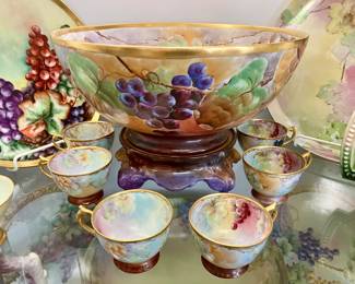 Limoges footed punch bowl with cups