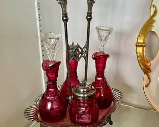 Cut cranberry cruet set 