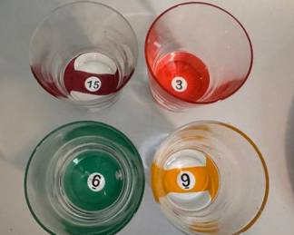 Set of four vintage pool parlor drinking glasses